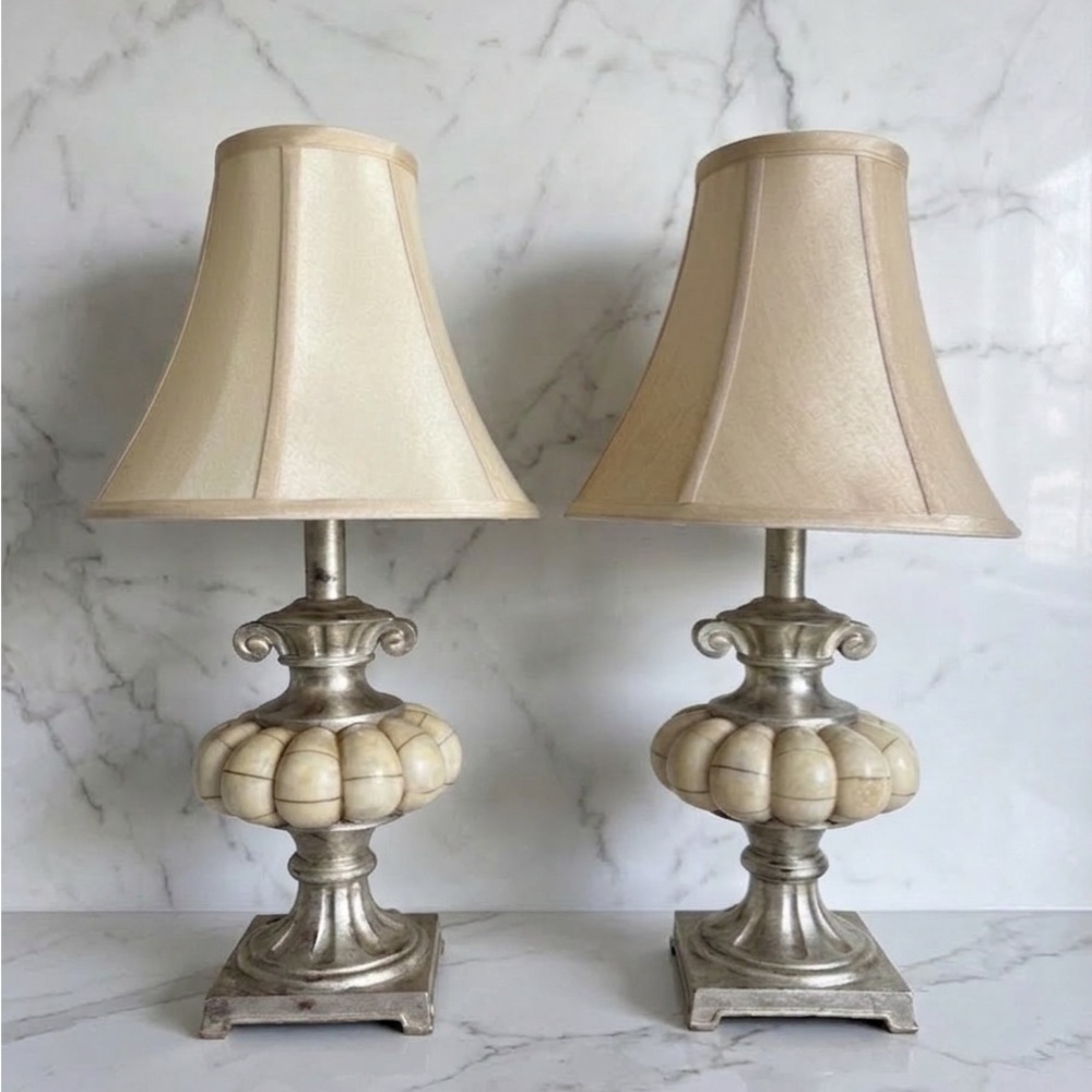 PAIR OF EARLY 20TH-CENTURY ALABASTER LAMPS W/ GILT METAL DETAILS